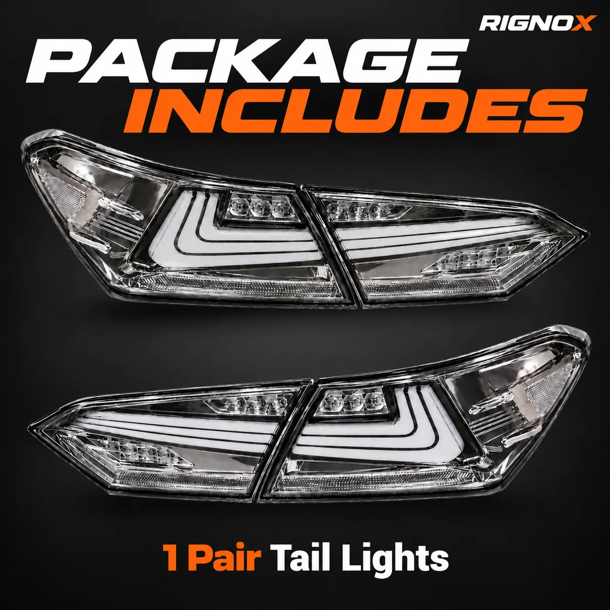 2018-2024 Toyota Camry 8th Gen Sequential LED Tail Lights Assembly — 4-Piece Set (Halo - Clear White) — One pair of tail lights package contents — T-CAM18-HL-CW