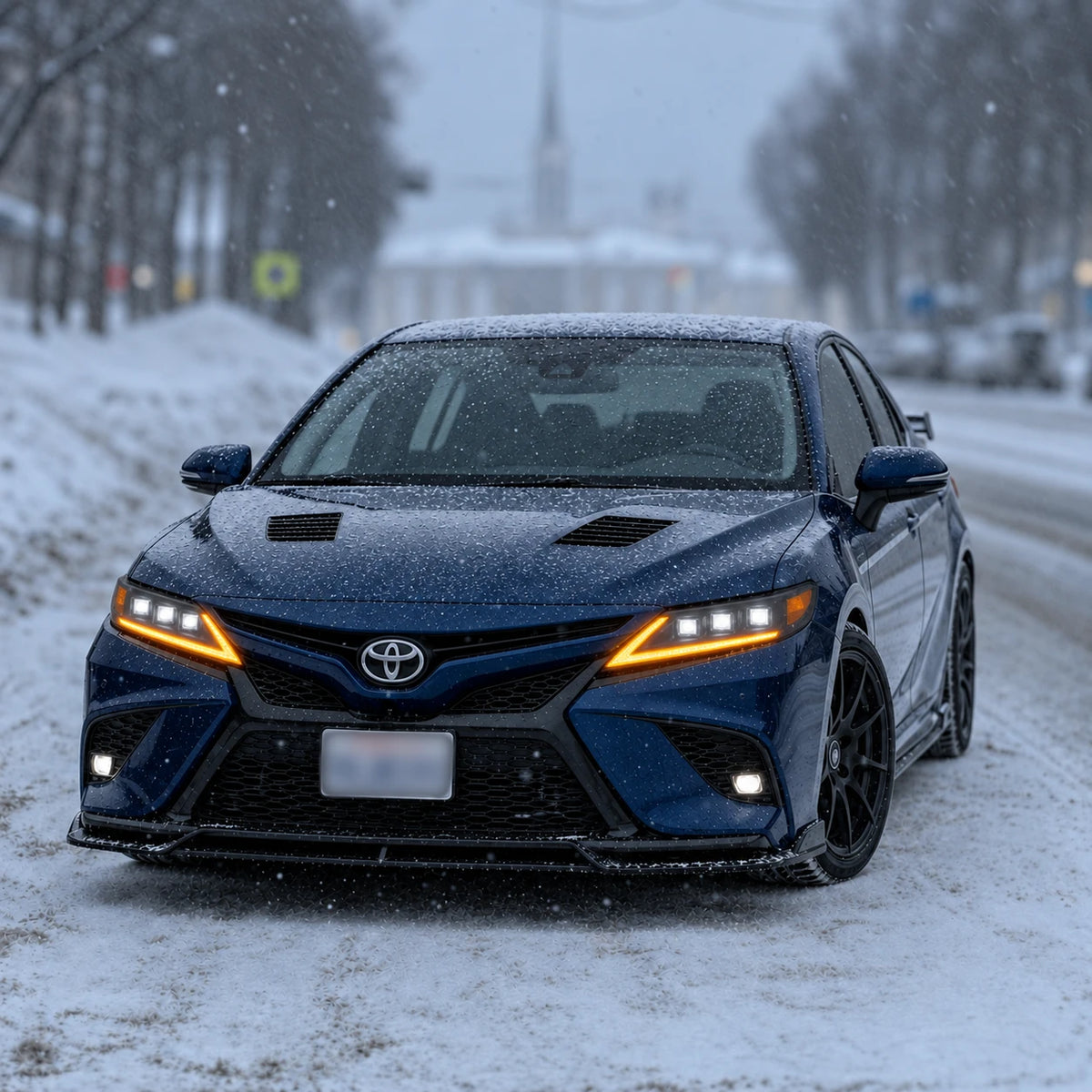 2018-2024 Toyota Camry LED Triple Projector Headlights — driving in snow  — H-CAM18-SWD-A