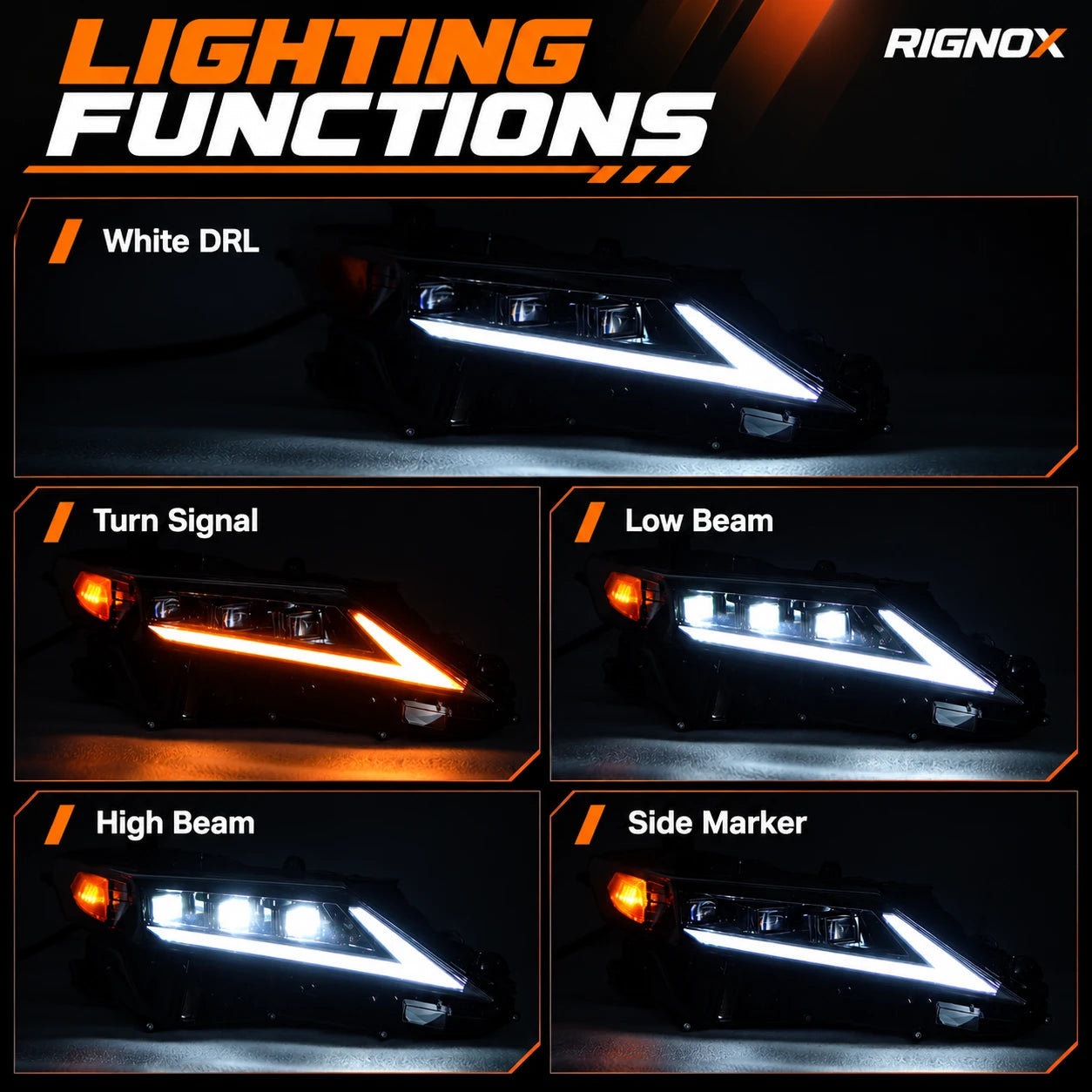 2018-2024 Toyota Camry LED Triple Projector Headlights — lighting functions — H-CAM18-SWD-A