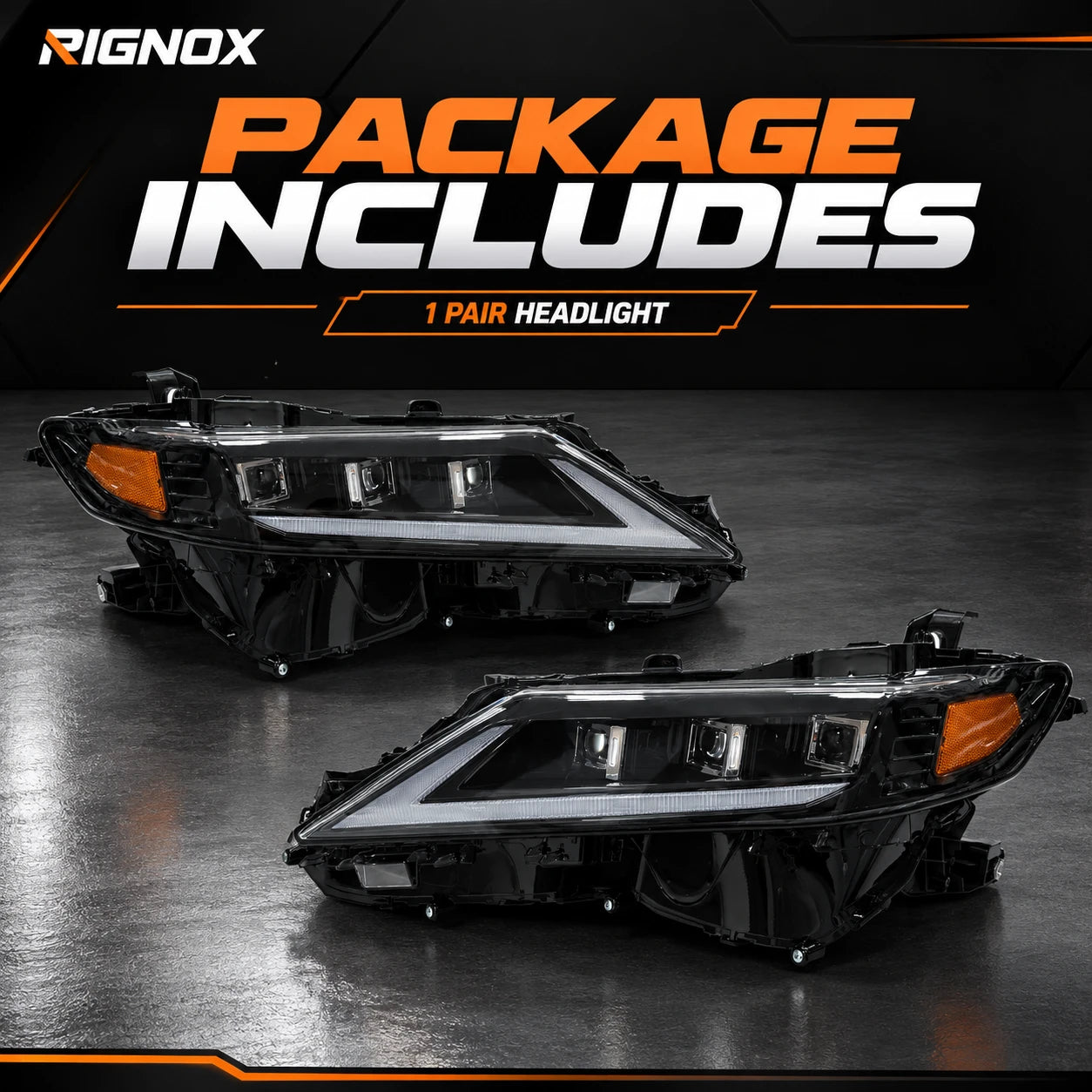 2018-2024 Toyota Camry LED Triple Projector Headlights — package includes  — H-CAM18-SWD-A