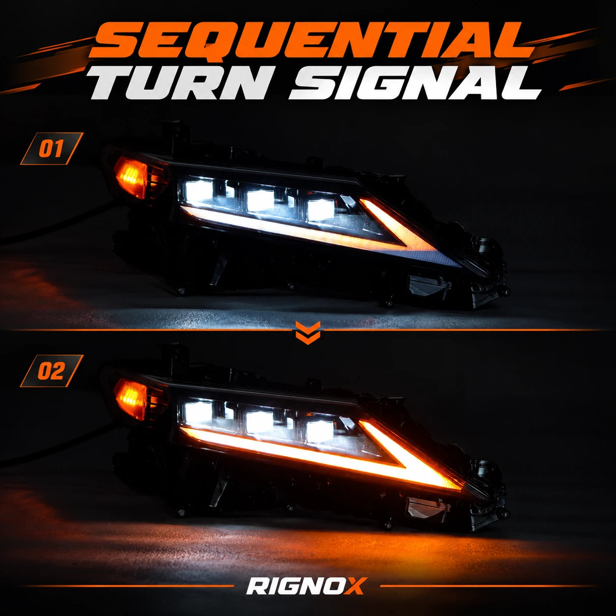 2018-2024 Toyota Camry LED Triple Projector Headlights — sequential turn signal — H-CAM18-SWD-A