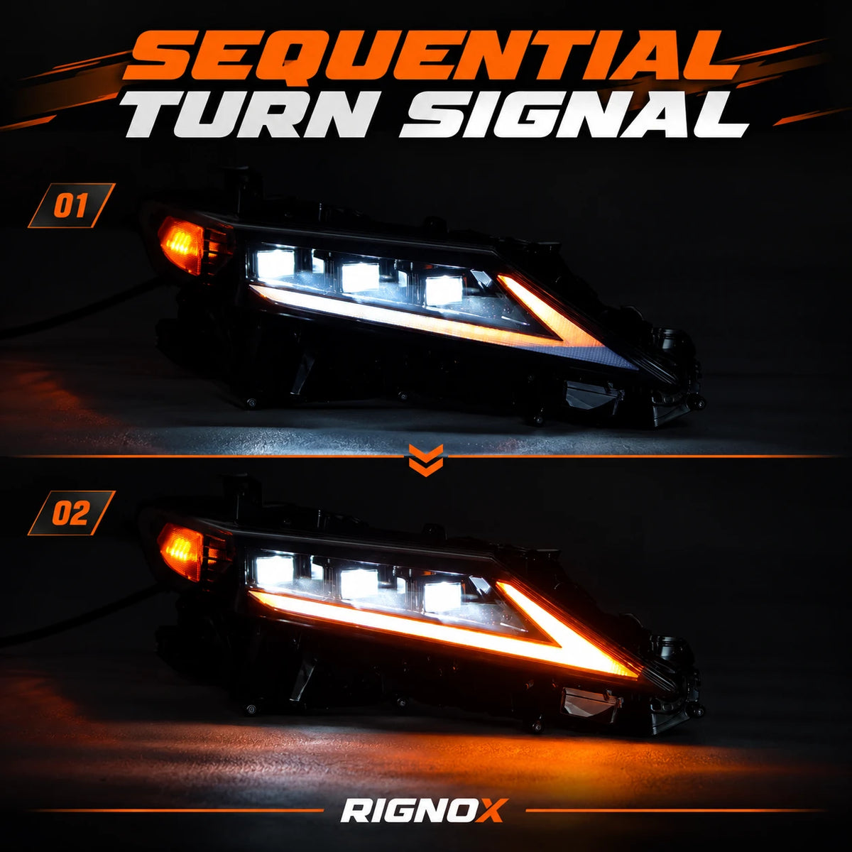 2018-2024 Toyota Camry LED Triple Projector Headlights — sequential turn signal — H-CAM18-SWD-A