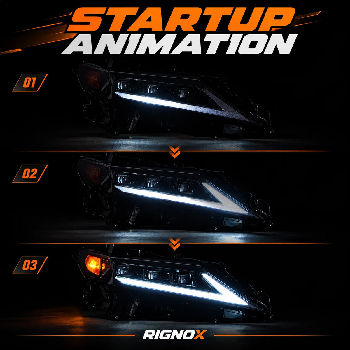 2018-2024 Toyota Camry LED Triple Projector Headlights — start-up animation  — H-CAM18-SWD-A