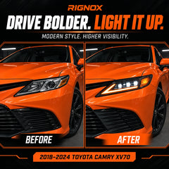 2018-2024 Toyota Camry LED Triple Projector Headlights — upgrade comparison — H-CAM18-SWD-A