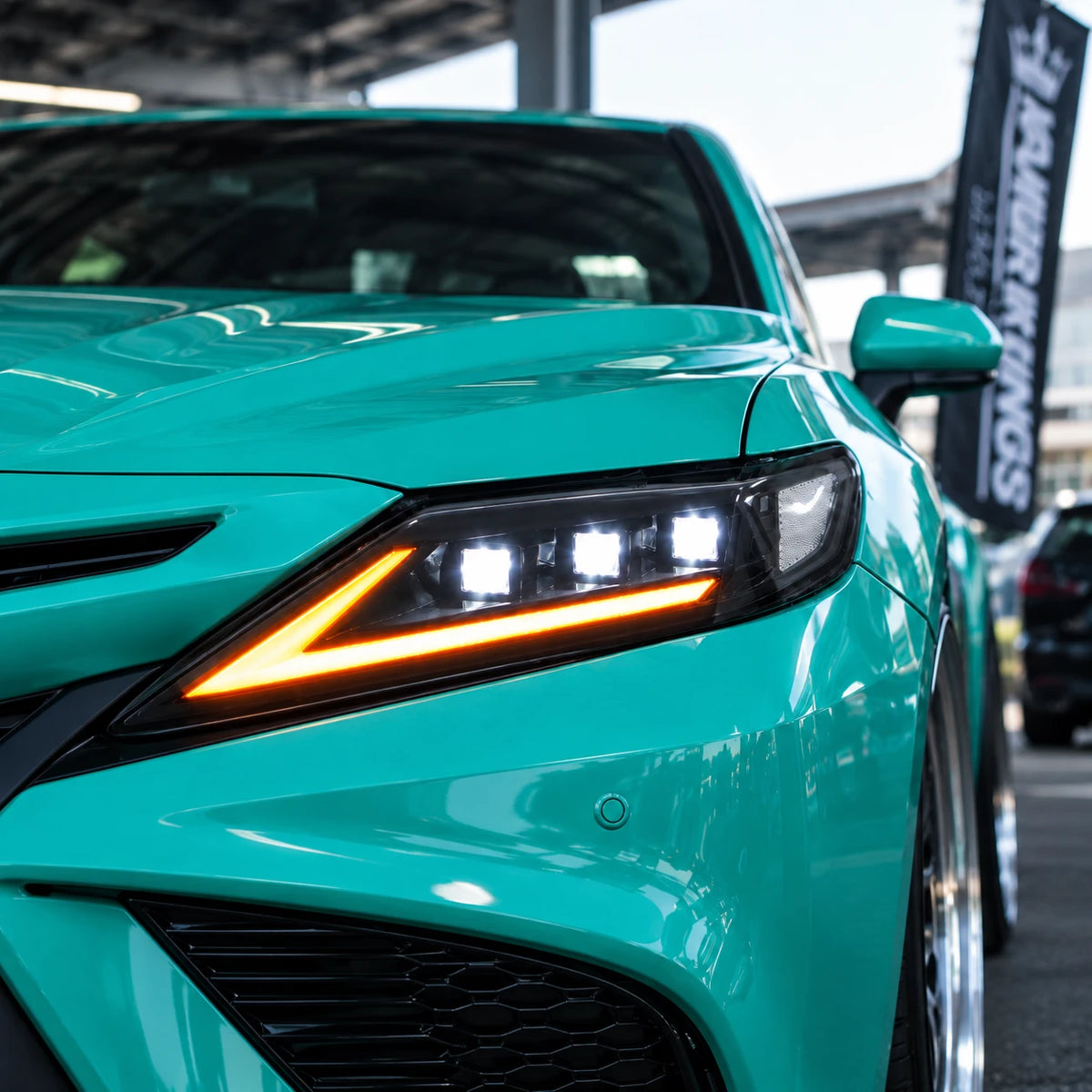 2018-2024 Toyota Camry LED Triple Projector Headlights — car show close-up — H-CAM18-SWD-CW