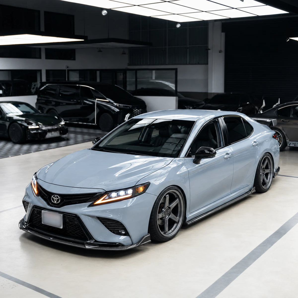 2018-2024 Toyota Camry LED Triple Projector Headlights — garage parking view — H-CAM18-SWD-CW