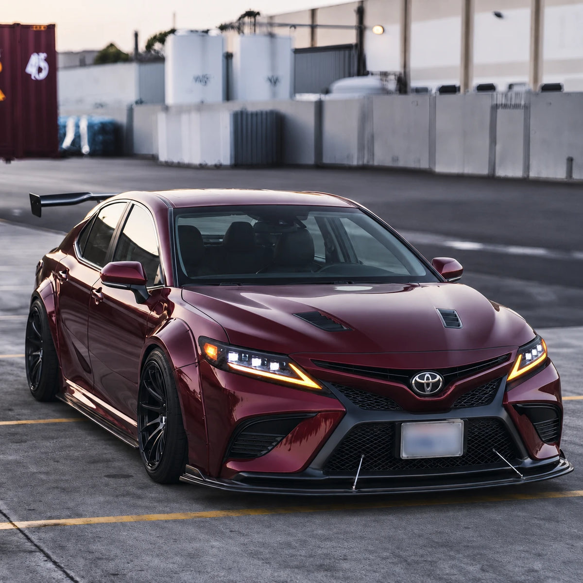2018-2024 Toyota Camry LED Triple Projector Headlights — lights-on sunset view — H-CAM18-SWD-CW