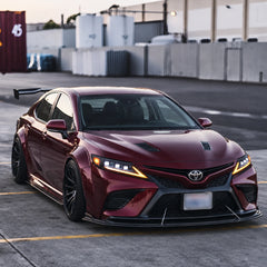 2018-2024 Toyota Camry LED Triple Projector Headlights — lights-on sunset view — H-CAM18-SWD-CW