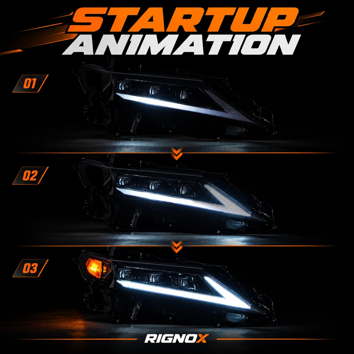 2018-2024 Toyota Camry LED Triple Projector Headlights — start-up animation — H-CAM18-SWD-CW