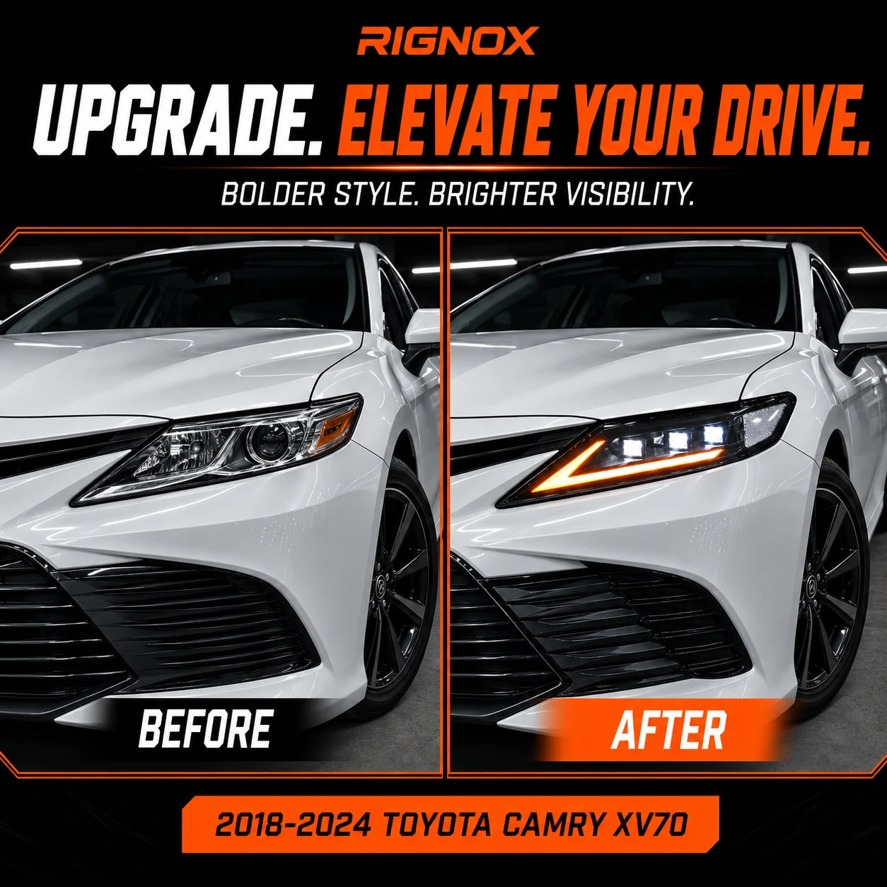2018-2024 Toyota Camry LED Triple Projector Headlights — upgrade comparison — H-CAM18-SWD-CW