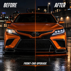 2018-2024 Toyota Camry LED Triple Projector Headlights — before after comparison — H-CAM18-CW