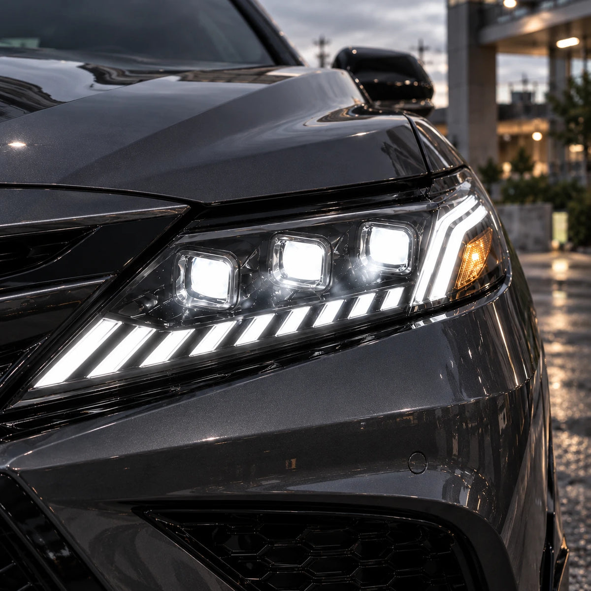 2018-2024 Toyota Camry LED Triple Projector Headlights — full LED close-up — H-CAM18-CW