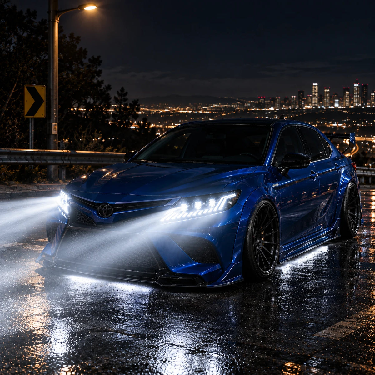 2018-2024 Toyota Camry LED Triple Projector Headlights — high beam show — H-CAM18-CW