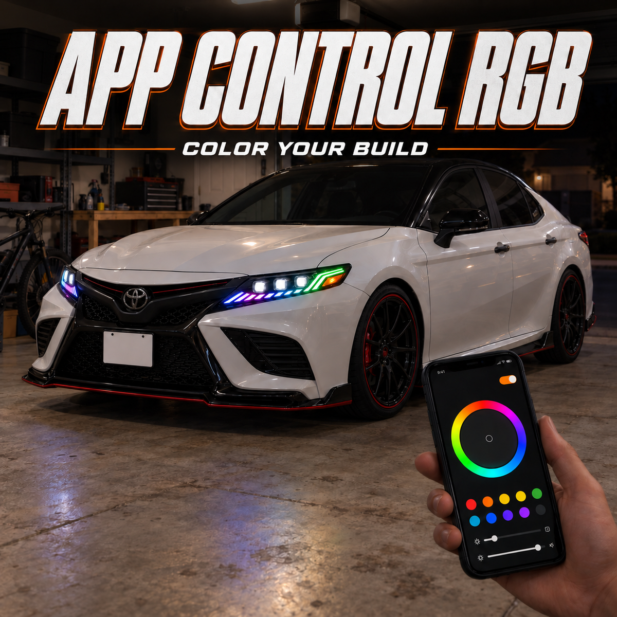 2018-2024 Toyota Camry LED Triple Projector Headlights — app control rgb — H-CAM18-CRGB