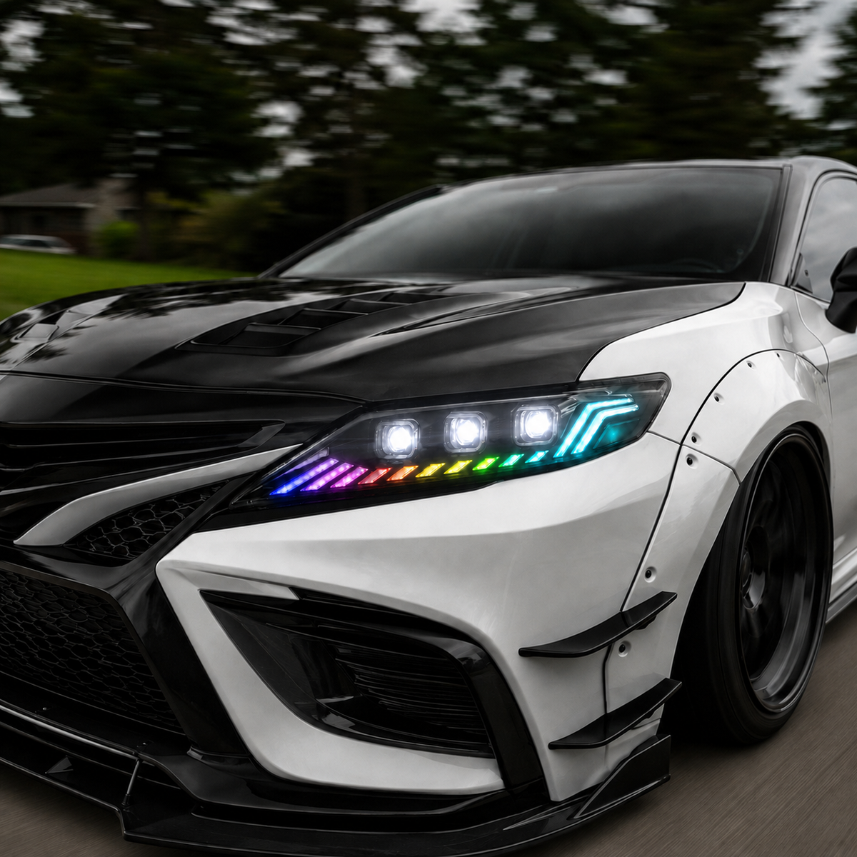 2018-2024 Toyota Camry LED Triple Projector Headlights — close-up look — H-CAM18-CRGB