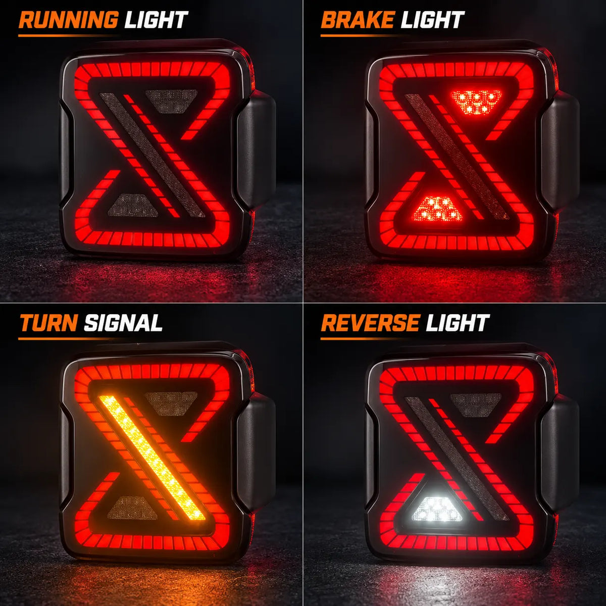 2018-2026 Jeep Wrangler JL & JLU Sequential LED Tail Lights Assembly — Pair — Lighting Functions — T-WRA18-SW