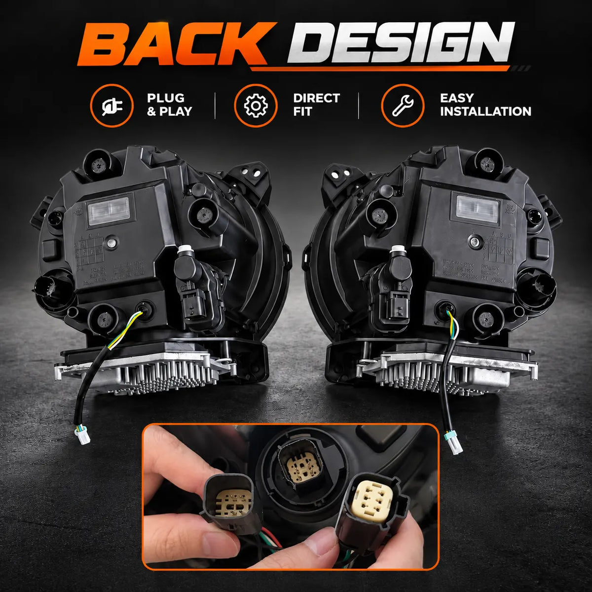 2018-2026 Jeep Wrangler JL & JLU LED Quad Projector Headlights Assembly — Pair — plug and play — H-WRA18
