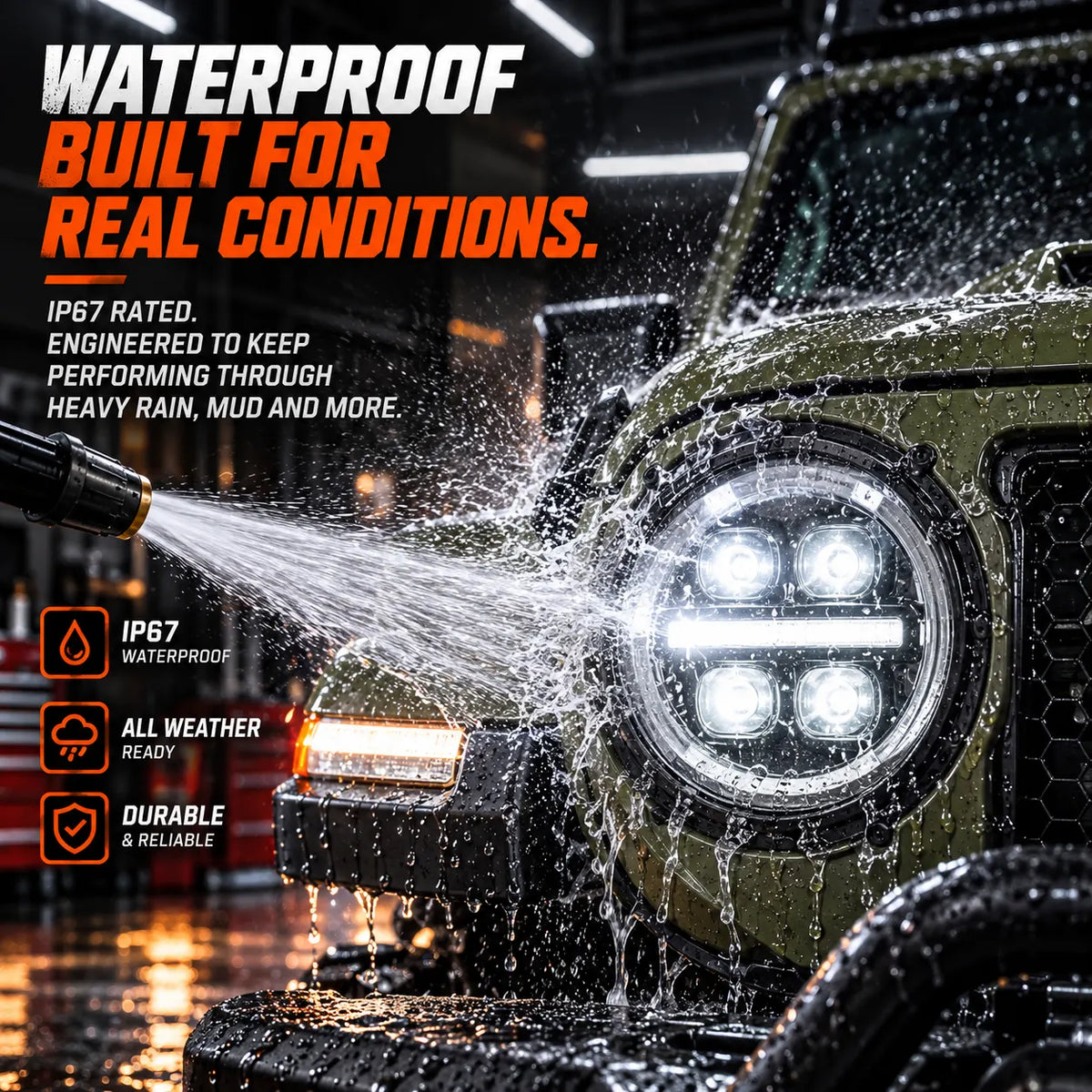 2018-2026 Jeep Wrangler JL & JLU LED Quad Projector Headlights Assembly — Pair — waterproof — H-WRA18