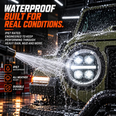 2018-2026 Jeep Wrangler JL & JLU LED Quad Projector Headlights Assembly — Pair — waterproof — H-WRA18