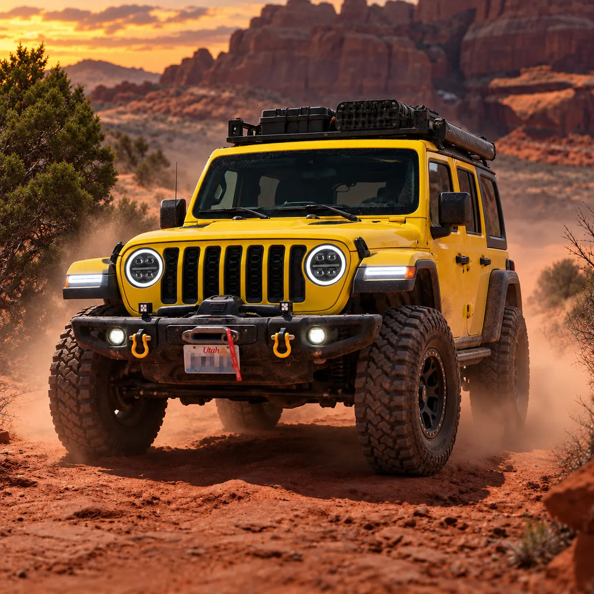 2018-2026 Jeep Wrangler JL & JLU LED Quad Projector Headlights Assembly — Pair — conquer the wild — H-WRA18