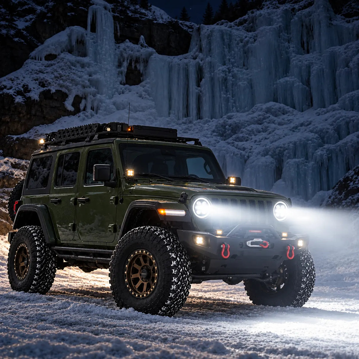 2018-2026 Jeep Wrangler JL & JLU LED Quad Projector Headlights Assembly — Pair — night driving — H-WRA18