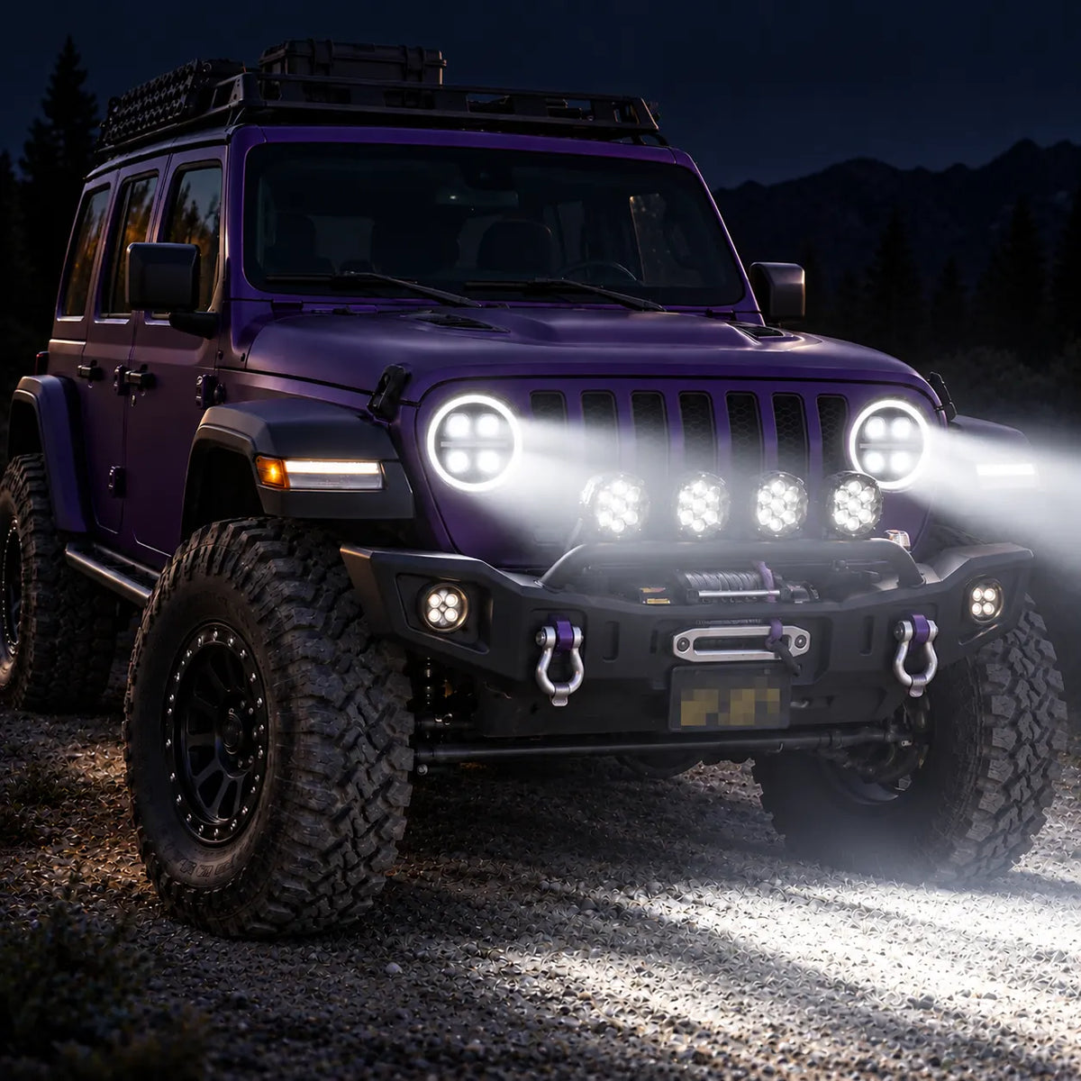 2018-2026 Jeep Wrangler JL & JLU LED Quad Projector Headlights Assembly — Pair — own the night — H-WRA18