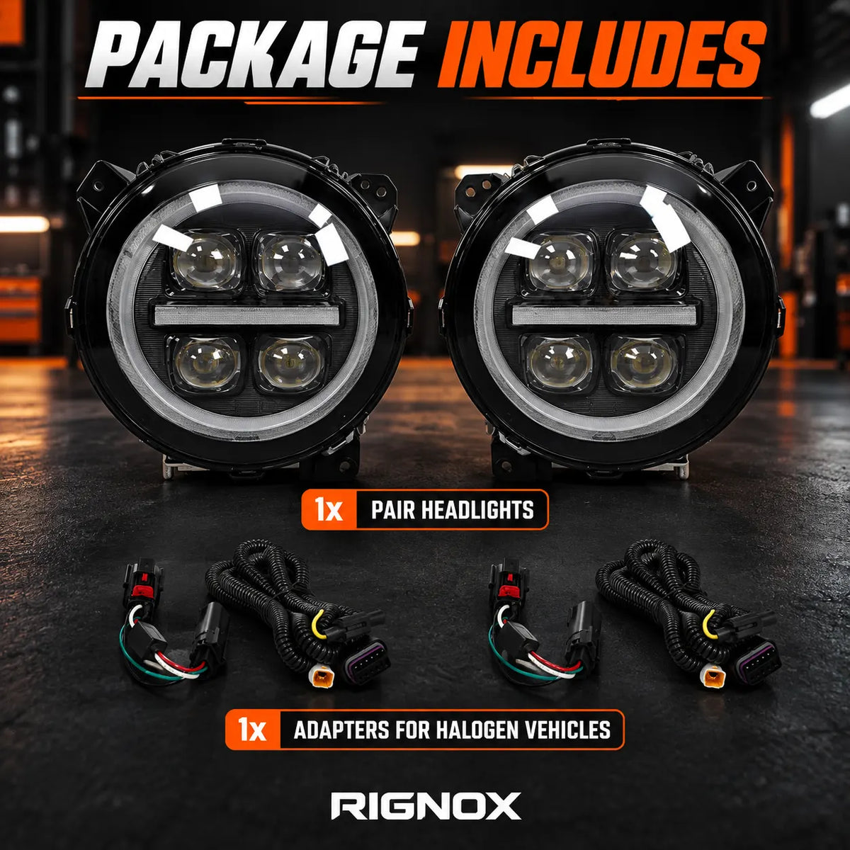 2018-2026 Jeep Wrangler JL & JLU LED Quad Projector Headlights Assembly — Pair — package includes — H-WRA18