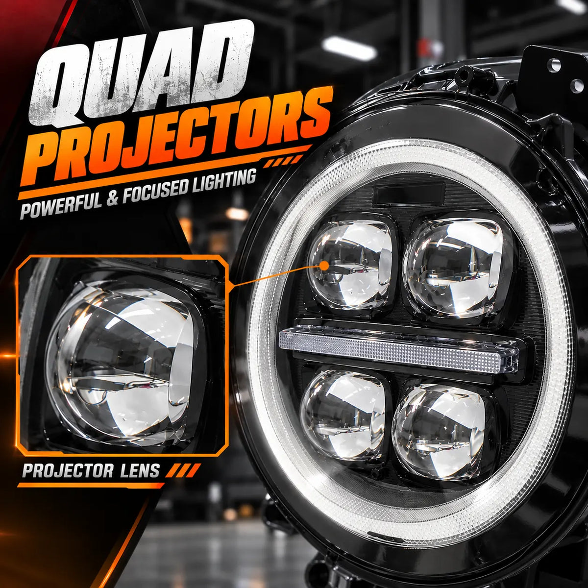 2018-2026 Jeep Wrangler JL & JLU LED Quad Projector Headlights Assembly — Pair — quad projectors — H-WRA18