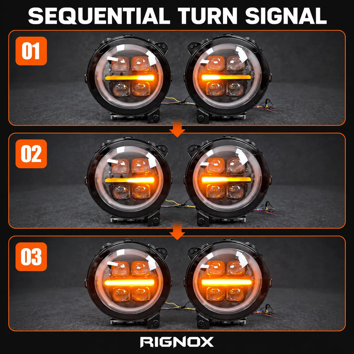 2018-2026 Jeep Wrangler JL & JLU LED Quad Projector Headlights Assembly — Pair — sequential turn — H-WRA18