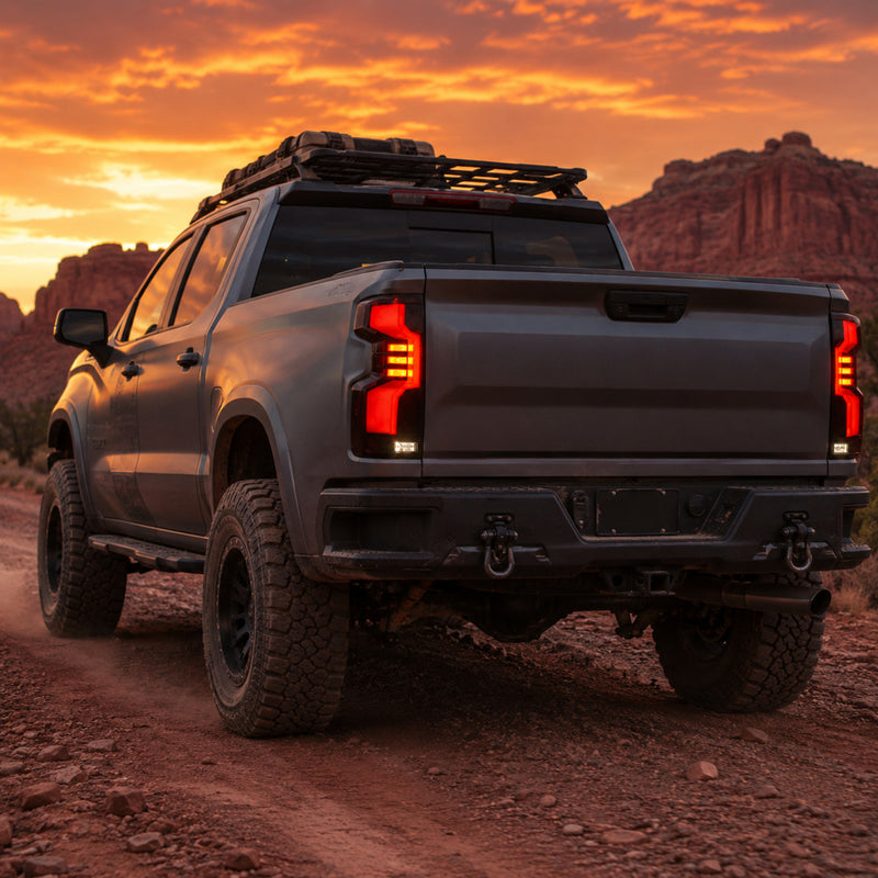 2019-2023 Chevrolet Silverado 1500 Sequential LED Tail Lights — smoke red halo sequential scene02 - T-SILV19-SR
