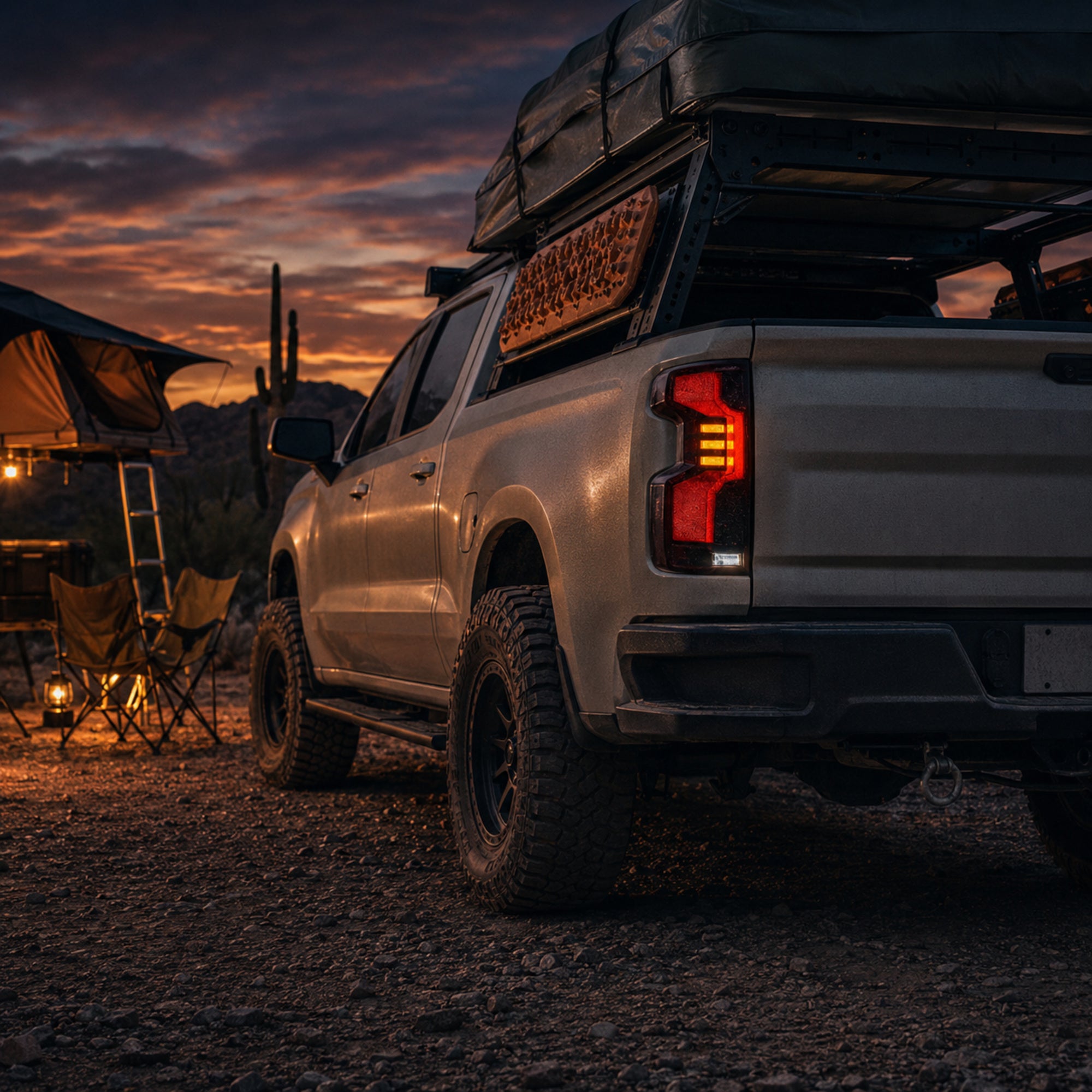 2019-2023 Chevrolet Silverado 1500 Sequential LED Tail Lights — smoke red halo sequential scene04 - T-SILV19-SR