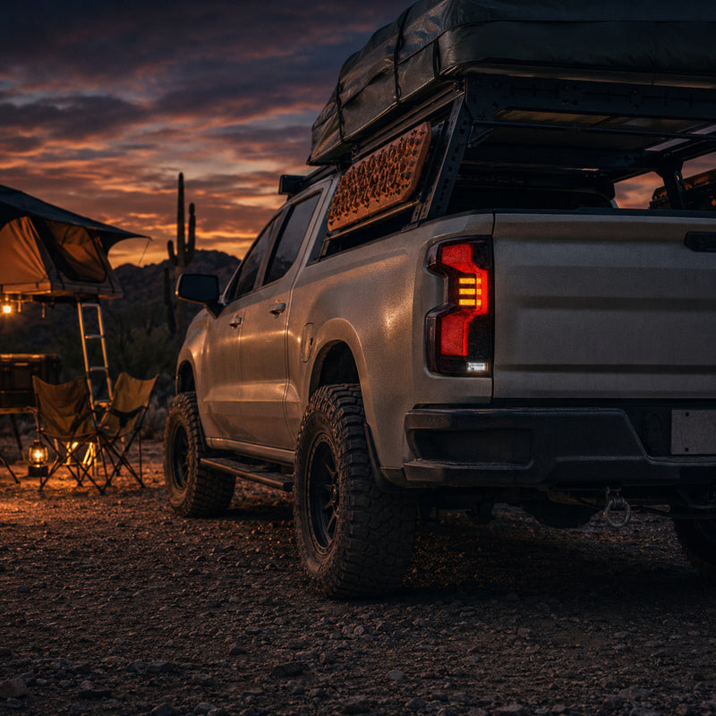 2019-2023 Chevrolet Silverado 1500 Sequential LED Tail Lights — smoke red halo sequential scene04 - T-SILV19-SR