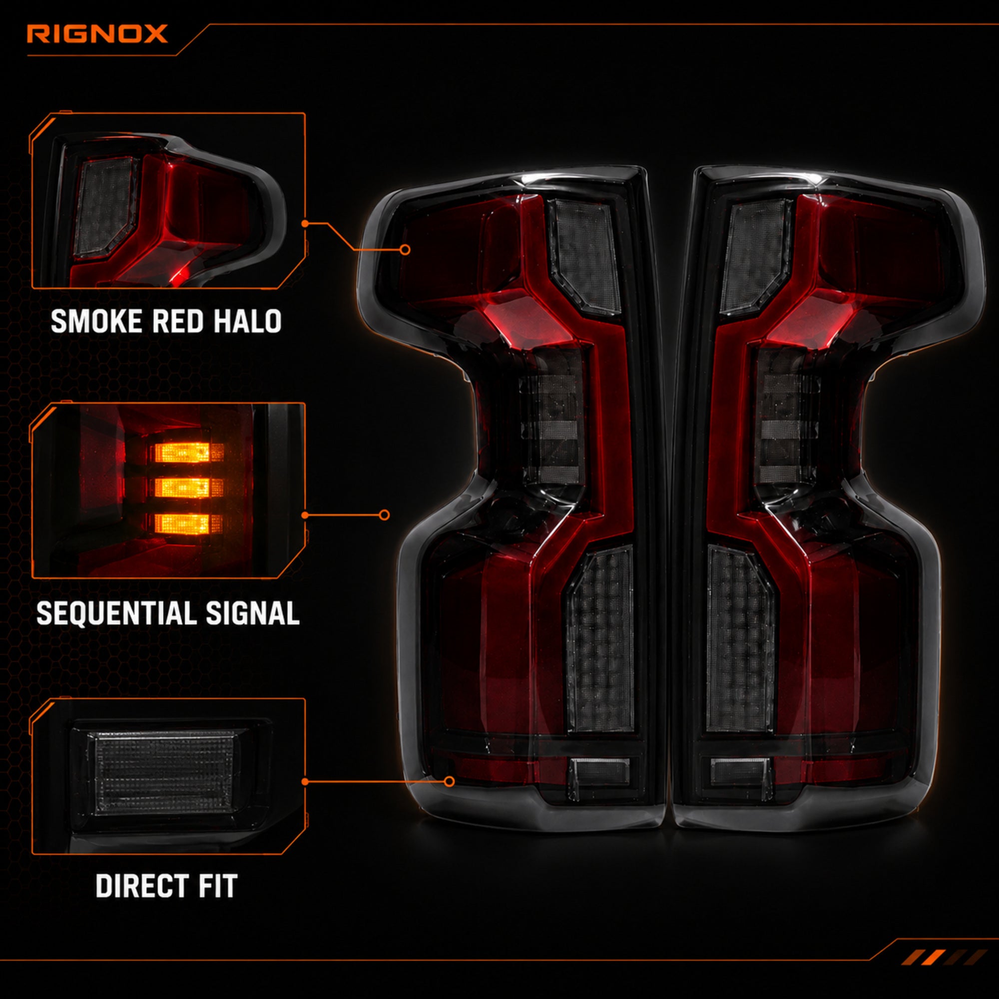 2019-2023 Chevrolet Silverado 1500 Sequential LED Tail Lights — smoke red halo sequential supplement16 - T-SILV19-SR