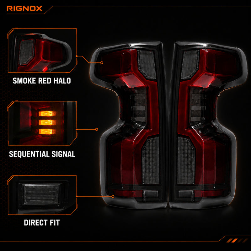 2019-2023 Chevrolet Silverado 1500 Sequential LED Tail Lights — smoke red halo sequential supplement16 - T-SILV19-SR