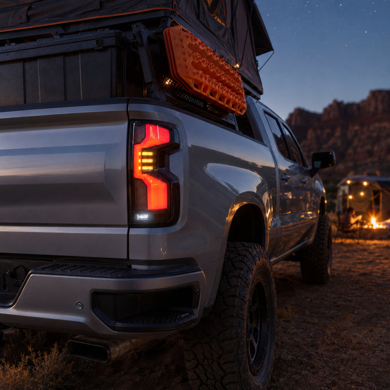 2019-2023 Chevrolet Silverado 1500 Sequential LED Tail Lights — smoked scene06 - T-SILV19-CW