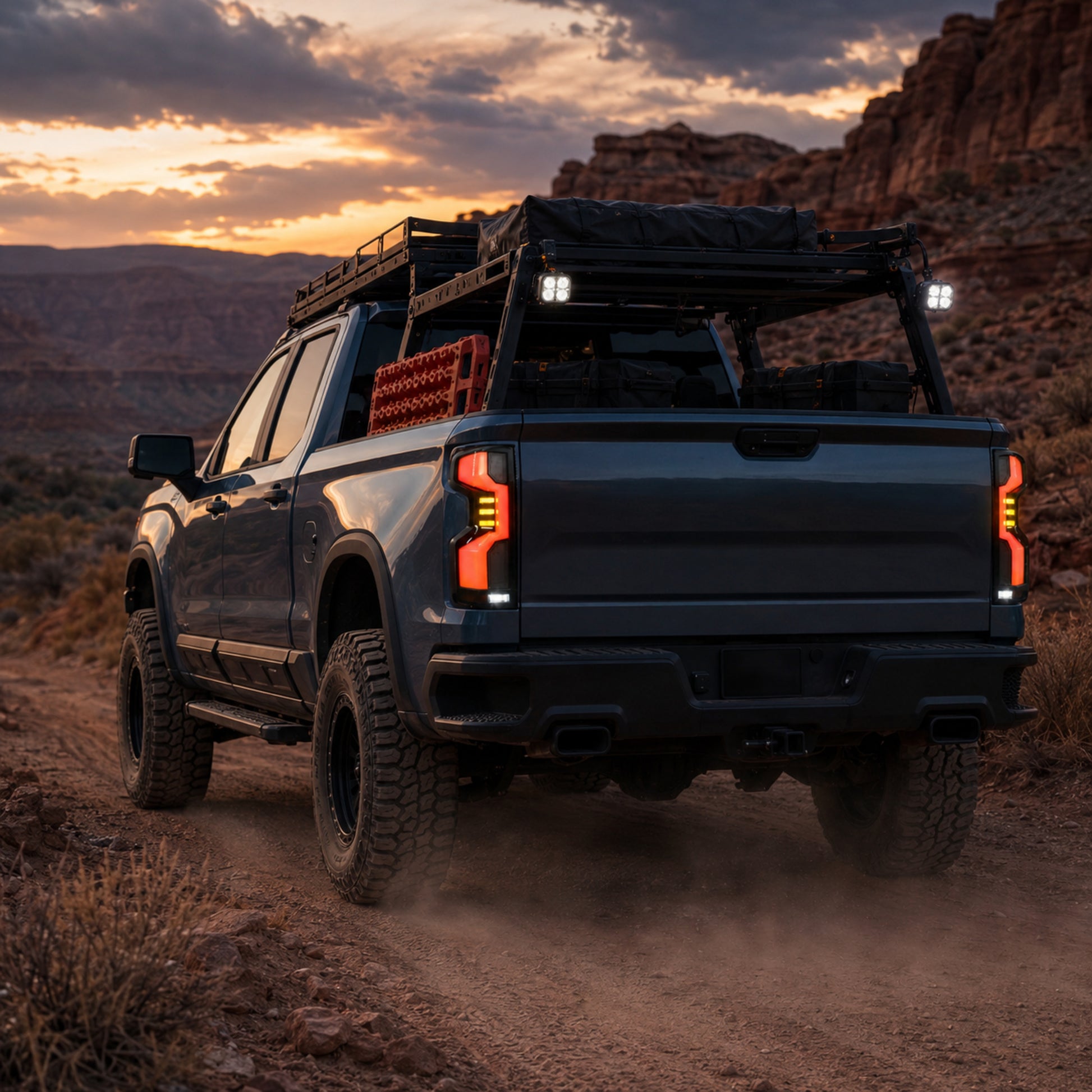 2019-2023 Chevrolet Silverado 1500 Sequential LED Tail Lights — smoked scene08 - T-SILV19-CW