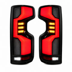 2019-2023 Chevrolet Silverado 1500 Sequential LED Tail Lights — smoked white background01 - T-SILV19-CW