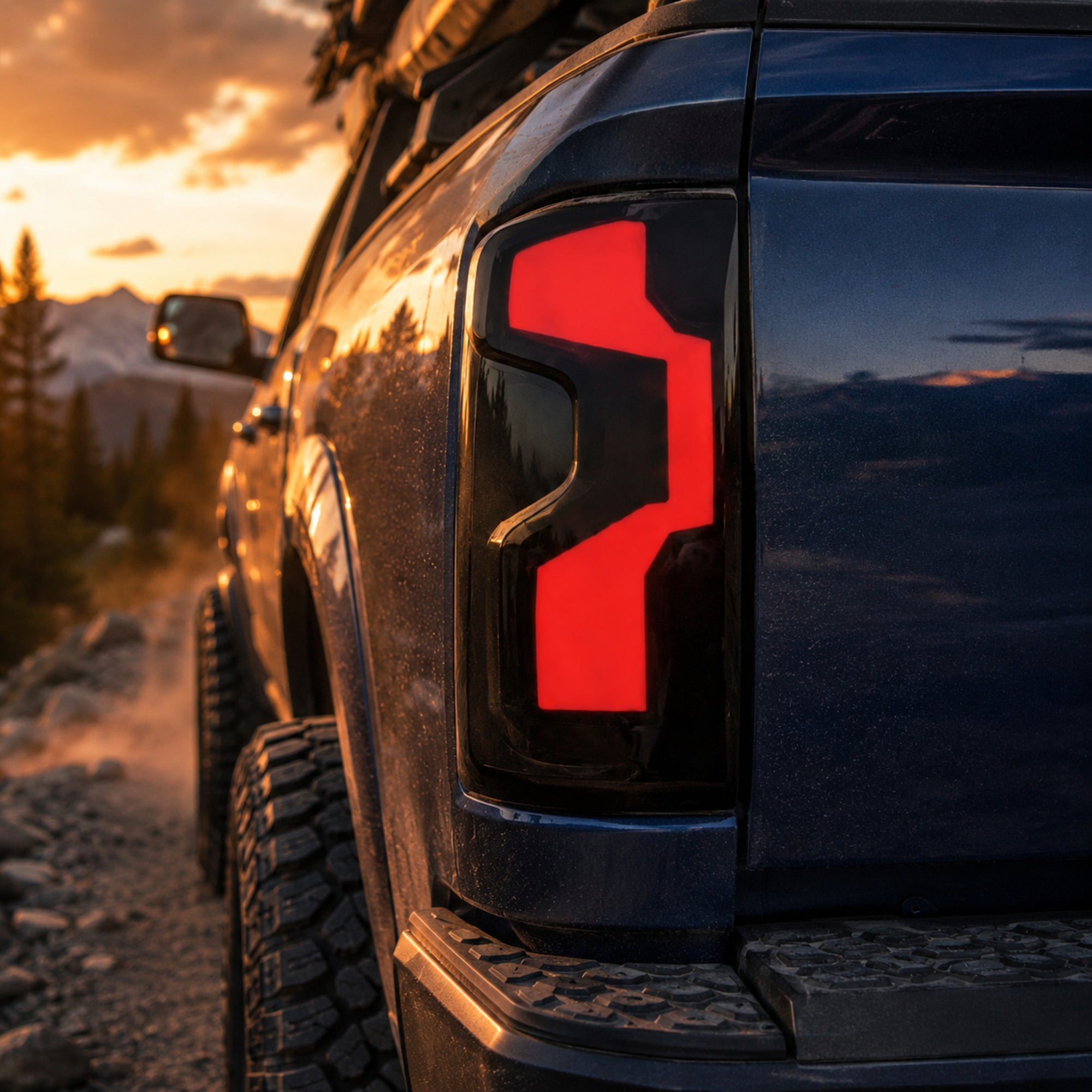 2019-2023 Chevrolet Silverado 1500 Sequential LED Tail Lights — smoked dusty tail light closeup - T-SILV19-CW