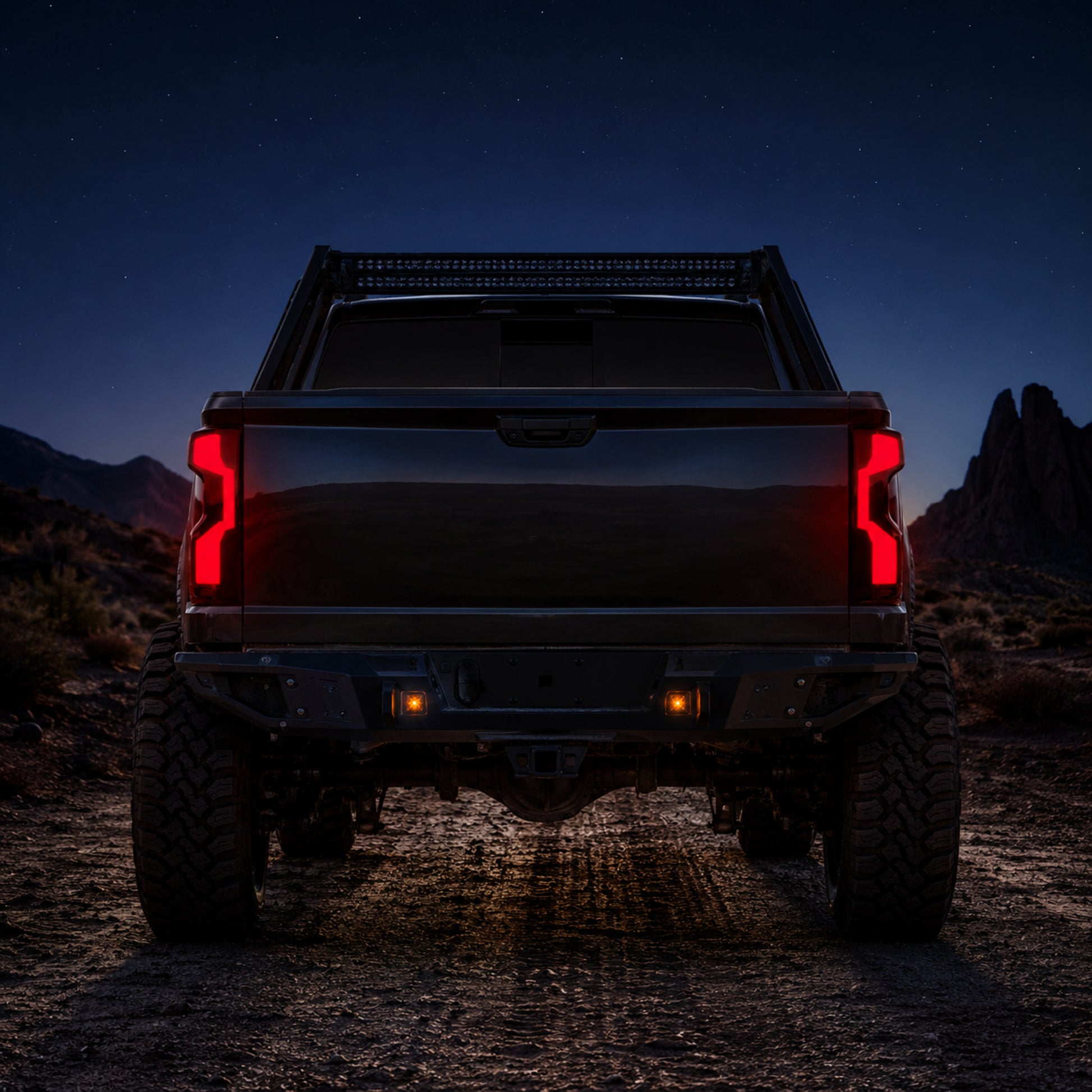 2019-2023 Chevrolet Silverado 1500 Sequential LED Tail Lights — smoked night rear view trail - T-SILV19-CW