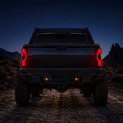 2019-2023 Chevrolet Silverado 1500 Sequential LED Tail Lights — smoked night rear view trail - T-SILV19-CW