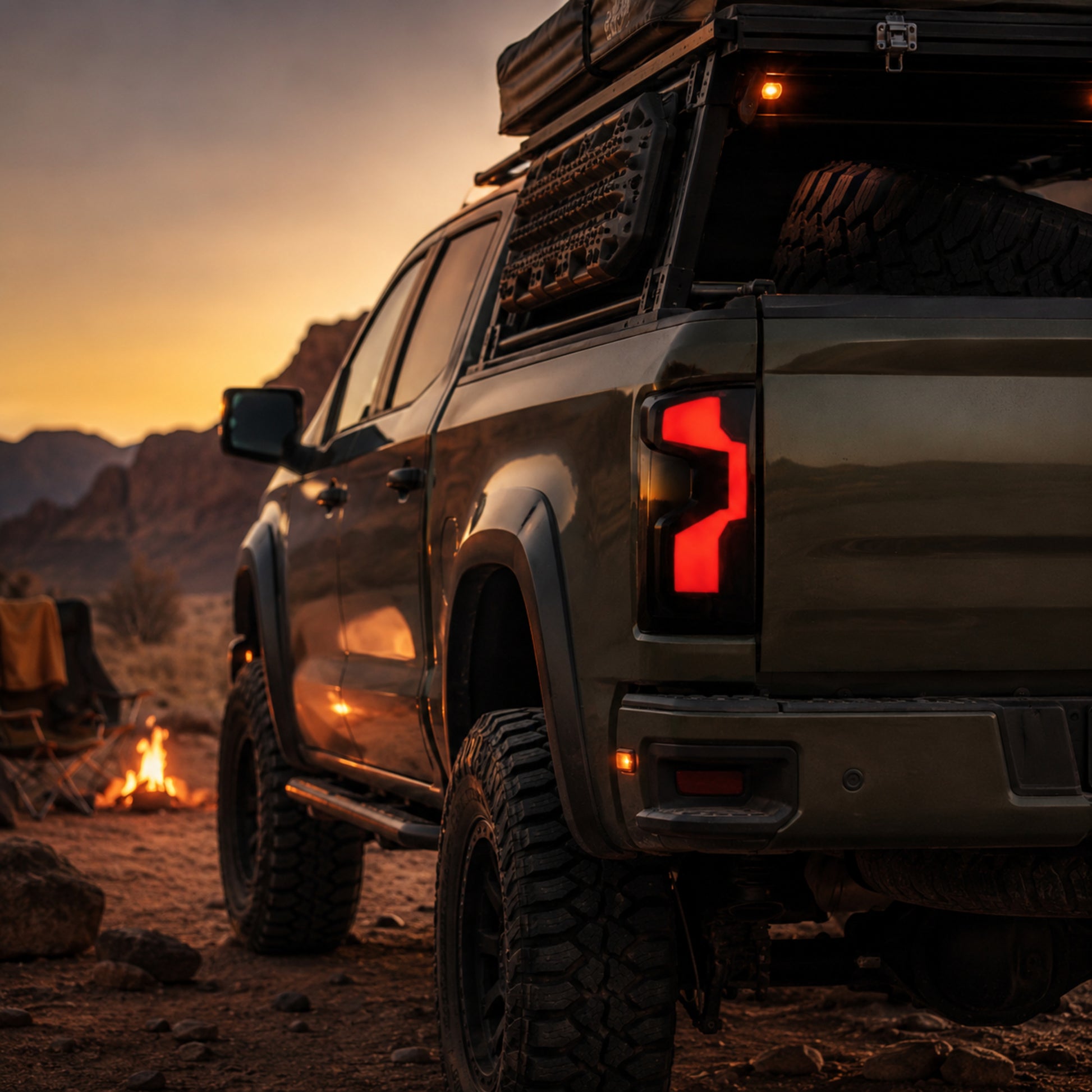 2019-2023 Chevrolet Silverado 1500 Sequential LED Tail Lights — smoked overland camp dusk - T-SILV19-CW