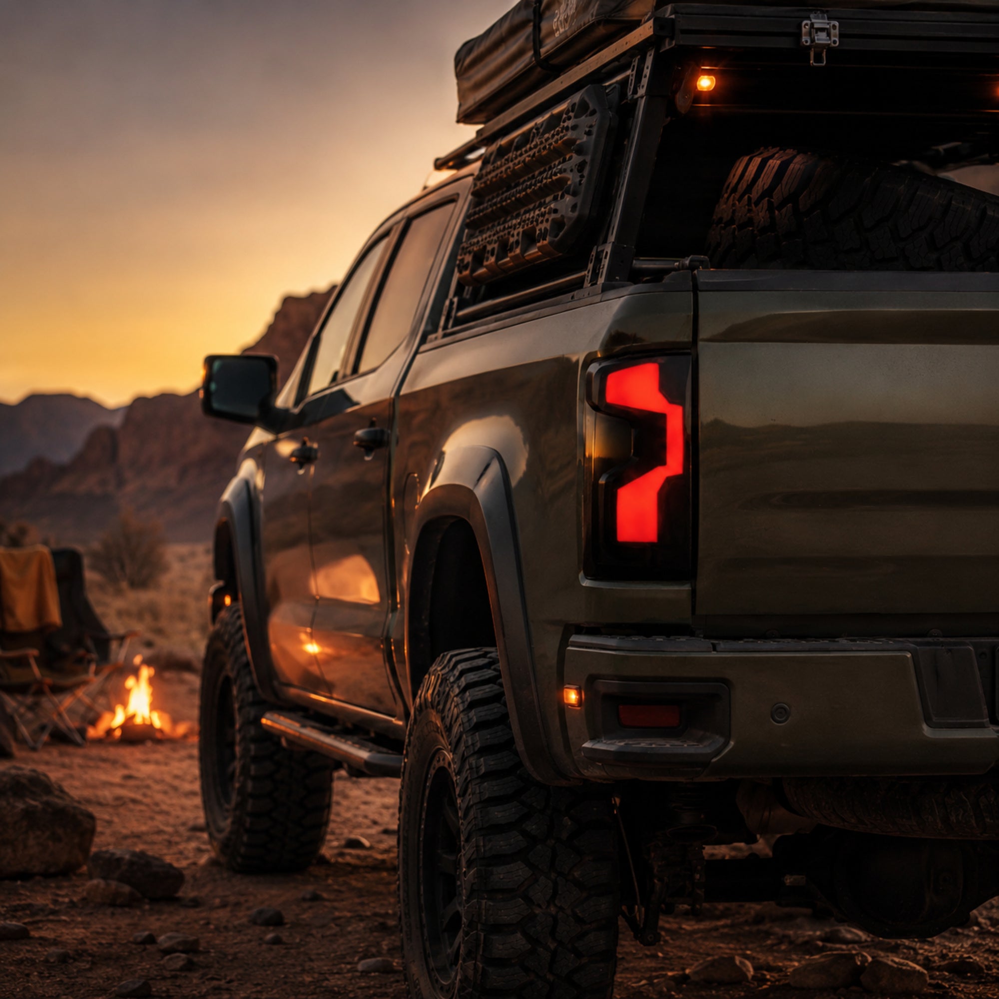 2019-2023 Chevrolet Silverado 1500 Sequential LED Tail Lights — smoked overland camp dusk - T-SILV19-CW