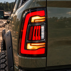 2019-2024 Ram 2500 3500 (5th Gen) Sequential LED Tail Lights Assembly — Pair — all lights on close-up — T-RAMHD19-CR