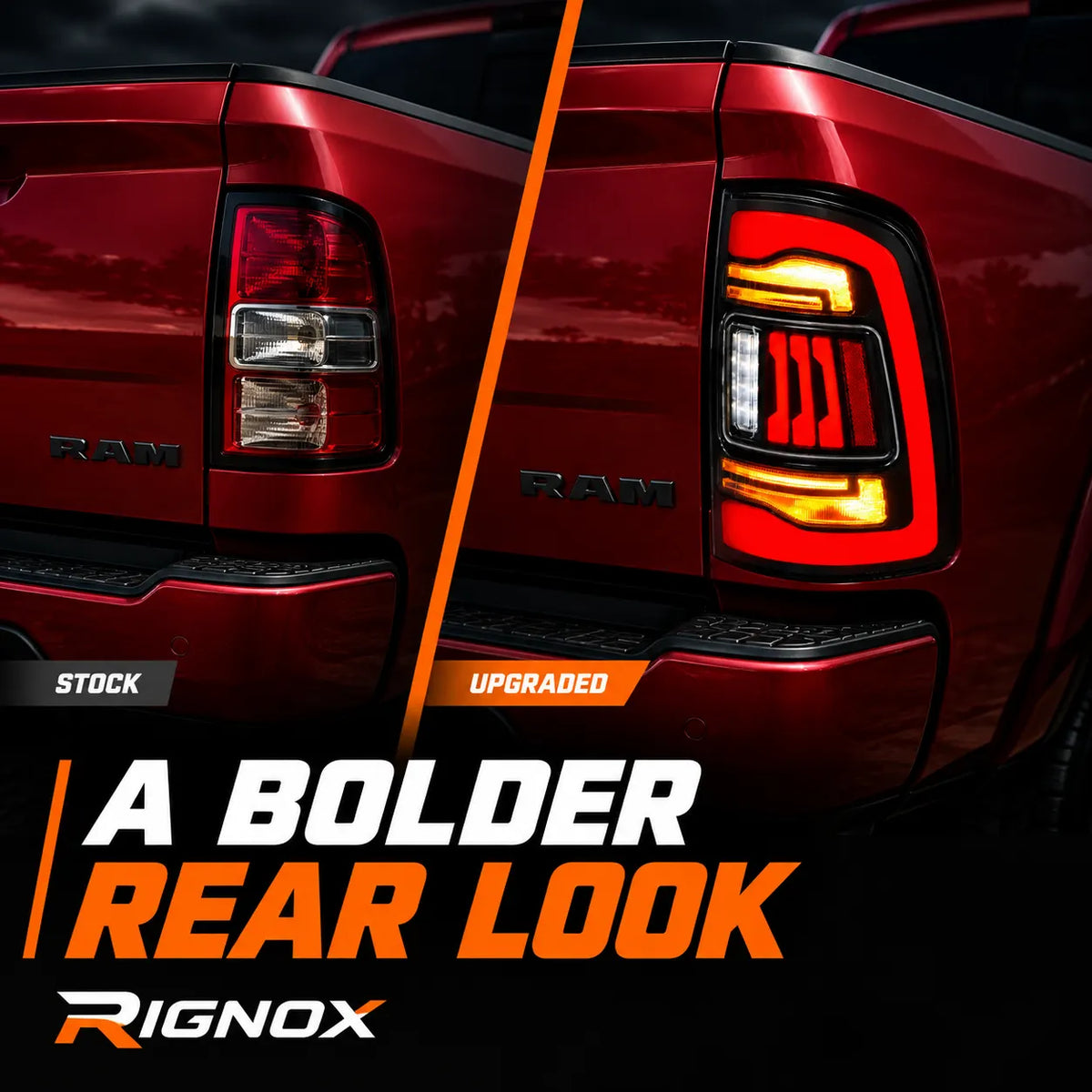 2019-2024 Ram 2500 3500 (5th Gen) Sequential LED Tail Lights Assembly — Pair — upgrade comparison — T-RAMHD19-CR