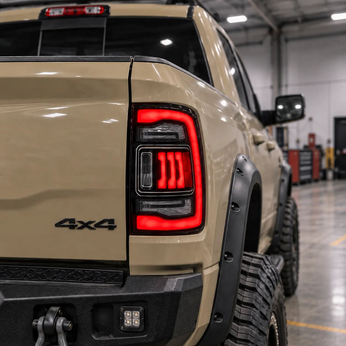 2019-2024 Ram 2500 3500 (5th Gen) Sequential LED Tail Lights Assembly — Pair — running lights on — T-RAMHD19-CR