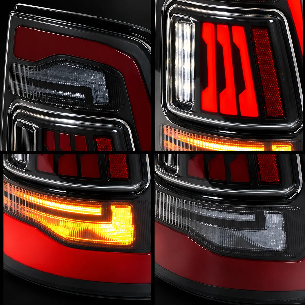 2019-2024 Ram 2500 3500 (5th Gen) Sequential LED Tail Lights Assembly — Pair — lights on details — T-RAMHD19-CR