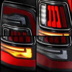2019-2024 Ram 2500 3500 (5th Gen) Sequential LED Tail Lights Assembly — Pair — lights on details — T-RAMHD19-CR