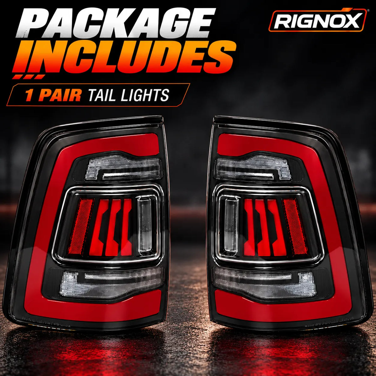 2019-2024 Ram 2500 3500 (5th Gen) Sequential LED Tail Lights Assembly — Pair — package includes — T-RAMHD19-CR