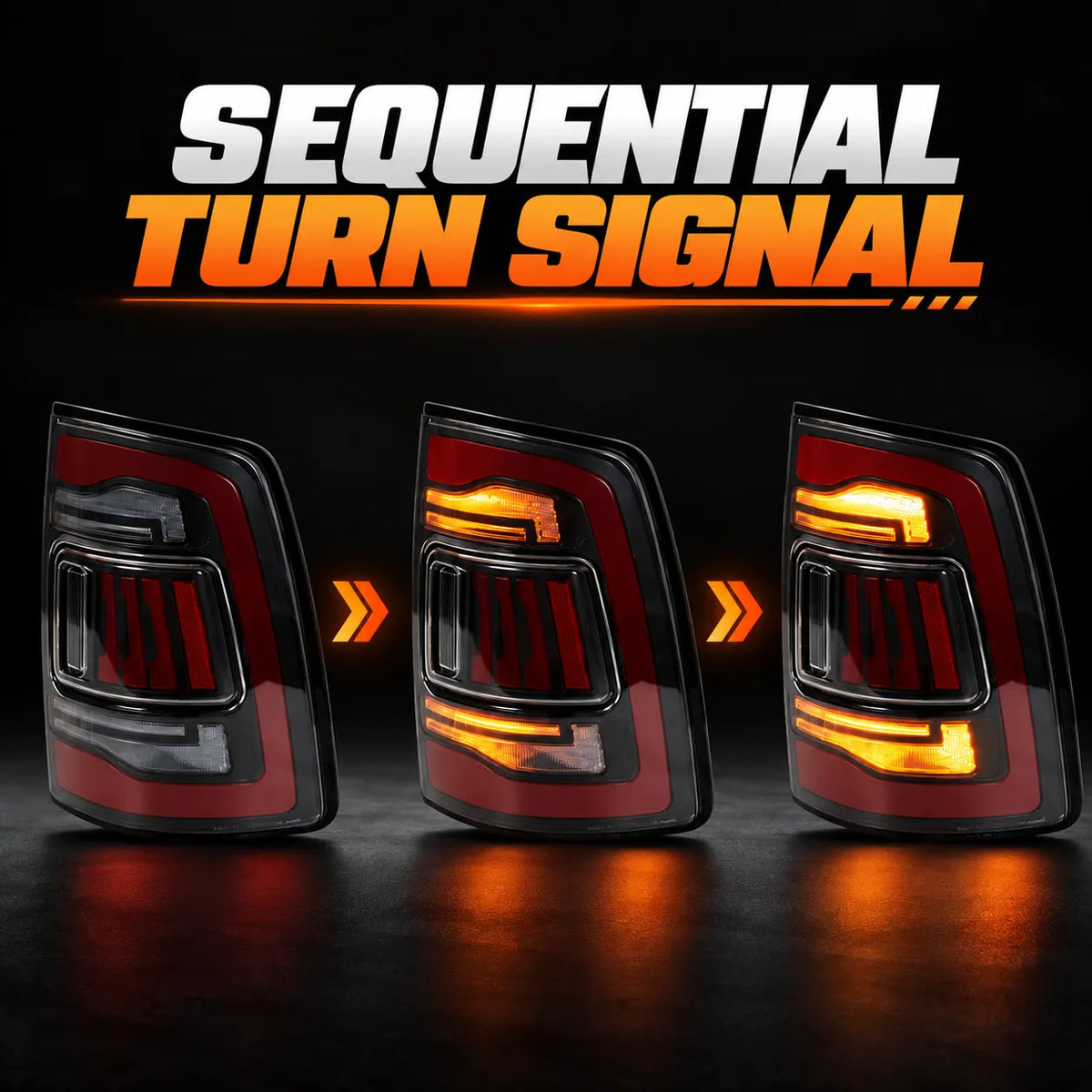 2019-2024 Ram 2500 3500 (5th Gen) Sequential LED Tail Lights Assembly — Pair — sequential turn signal — T-RAMHD19-CR