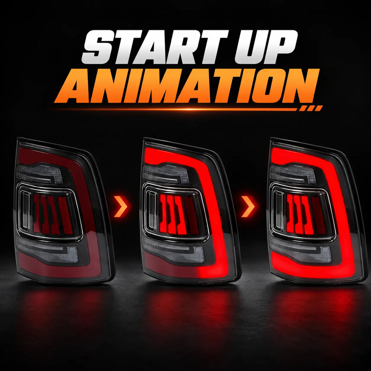 2019-2024 Ram 2500 3500 (5th Gen) Sequential LED Tail Lights Assembly — Pair — start up animation — T-RAMHD19-CR